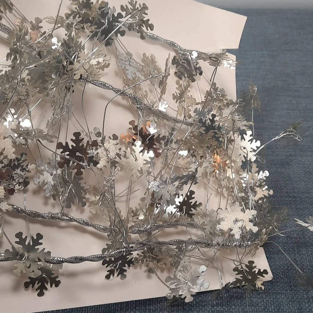 Silver Snowflake Garland Vintage Inspired Frosted Metallic Wired 60